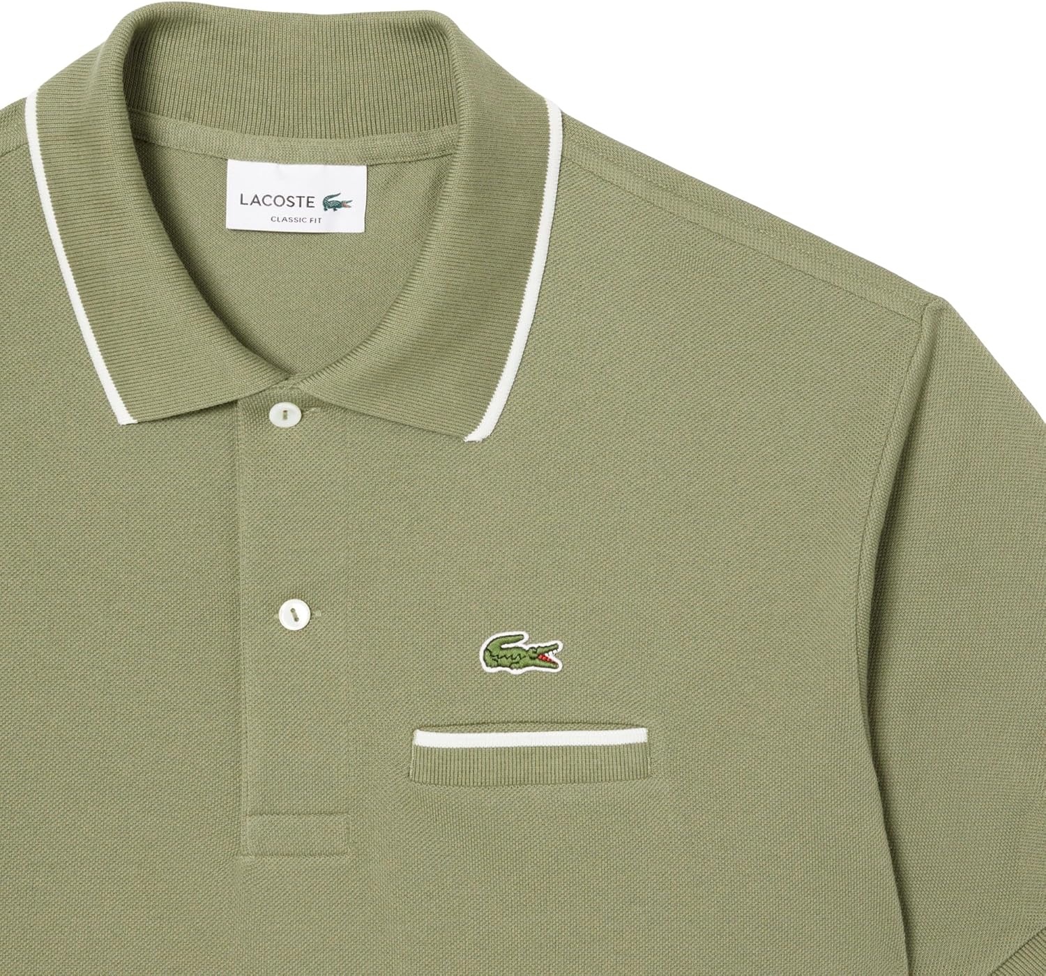 image:imageLacoste Mens Classic Fit Pocket Accent L1212 Polo ShirtKhakiFlour