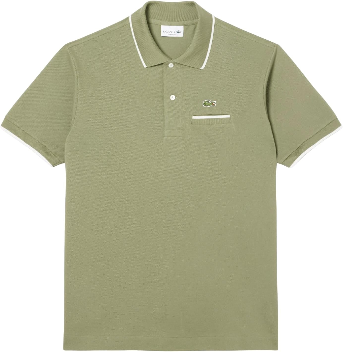image:imageLacoste Mens Classic Fit Pocket Accent L1212 Polo ShirtKhakiFlour