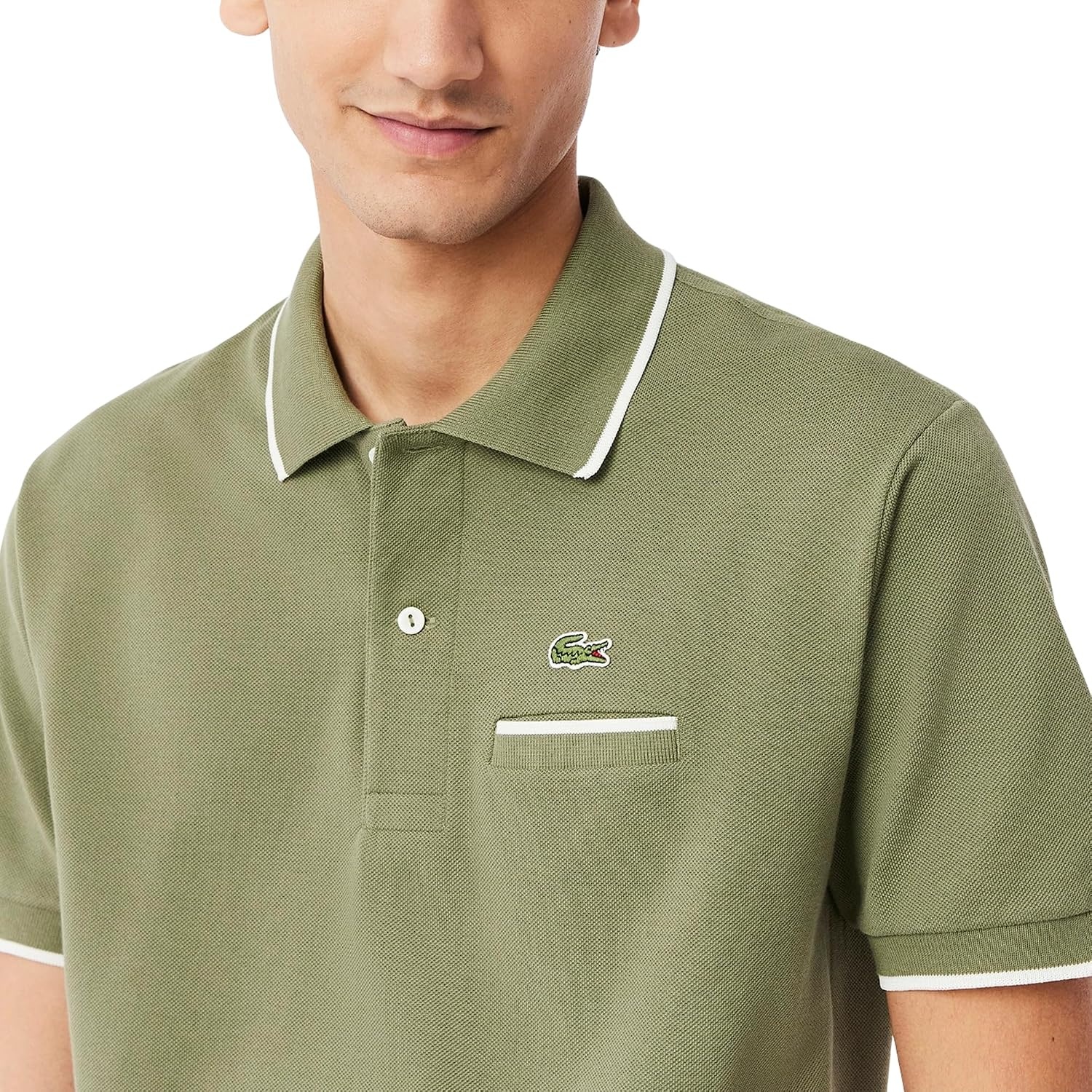 image:imageLacoste Mens Classic Fit Pocket Accent L1212 Polo ShirtKhakiFlour