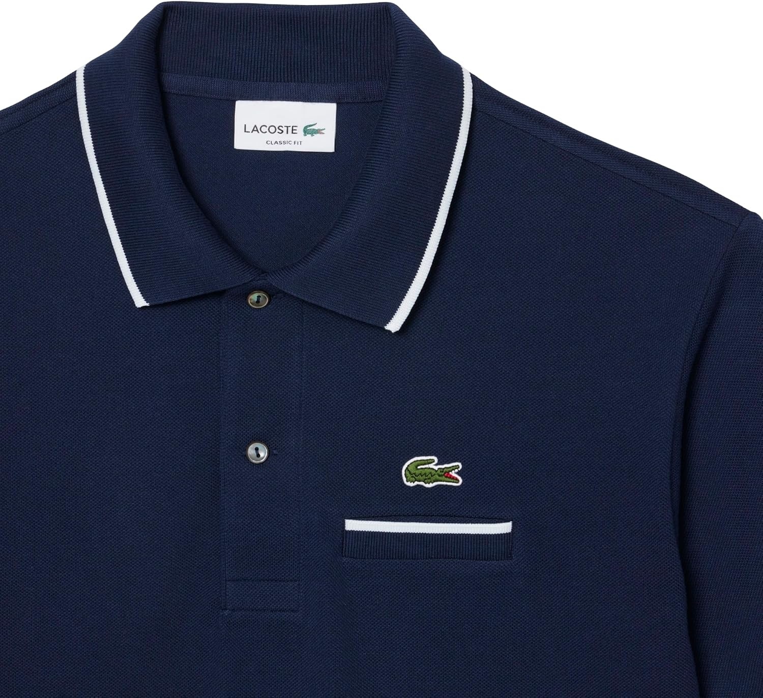 image:imageLacoste Mens Classic Fit Pocket Accent L1212 Polo ShirtNavy BlueFlour