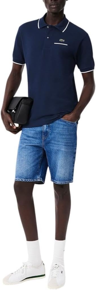 image:imageLacoste Mens Classic Fit Pocket Accent L1212 Polo ShirtNavy BlueFlour