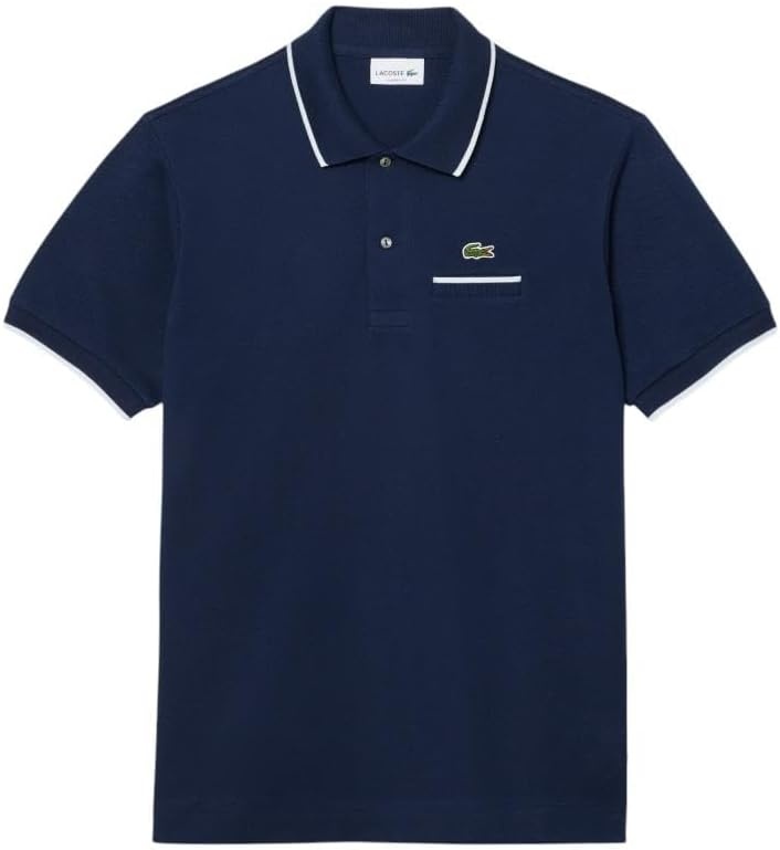 image:imageLacoste Mens Classic Fit Pocket Accent L1212 Polo ShirtNavy BlueFlour