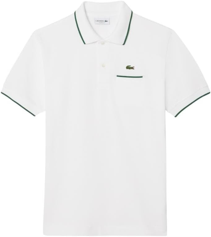 image:imageLacoste Mens Classic Fit Pocket Accent L1212 Polo ShirtWhiteGreen