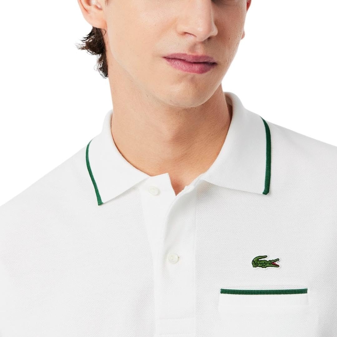 image:imageLacoste Mens Classic Fit Pocket Accent L1212 Polo ShirtWhiteGreen