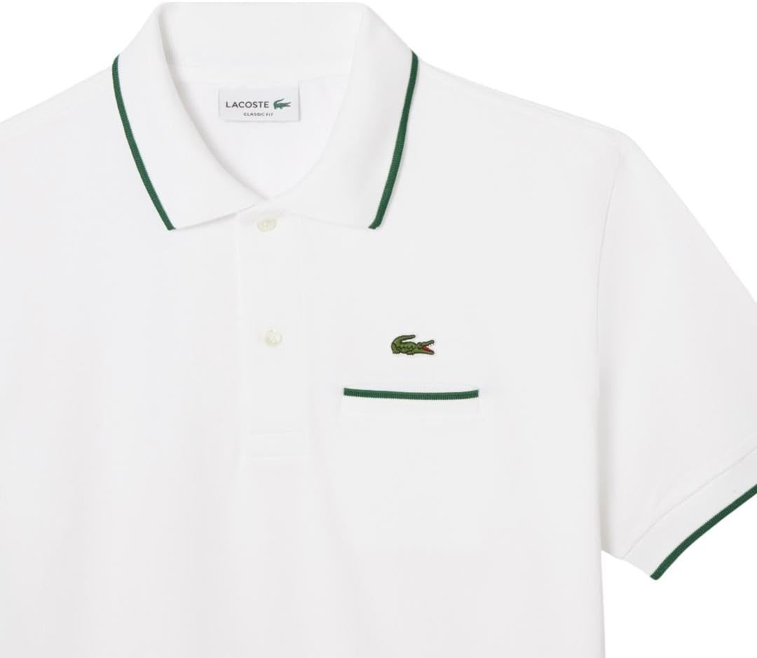 image:imageLacoste Mens Classic Fit Pocket Accent L1212 Polo ShirtWhiteGreen