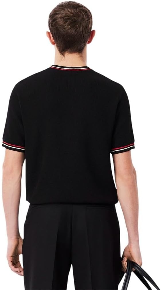 image:imageLacoste Mens Classic Fit Stripe Detail Knit TShirtBlack Red Off White