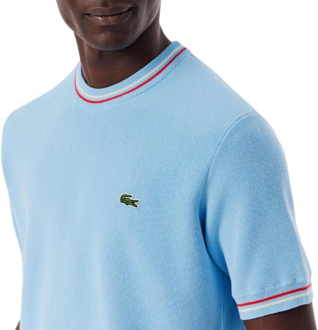 image:imageLacoste Mens Classic Fit Stripe Detail Knit TShirtOverview Blue Red Off White
