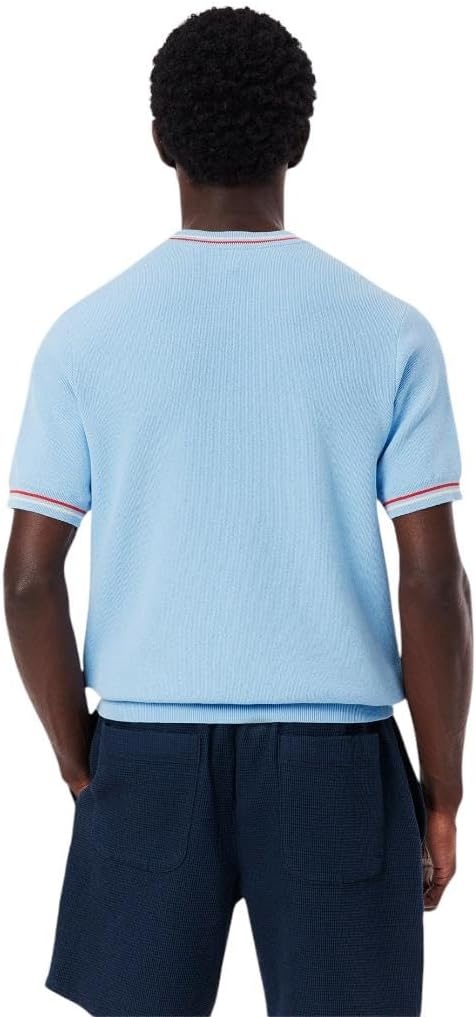 image:imageLacoste Mens Classic Fit Stripe Detail Knit TShirtOverview Blue Red Off White