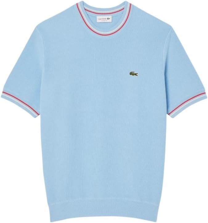 image:imageLacoste Mens Classic Fit Stripe Detail Knit TShirtOverview Blue Red Off White