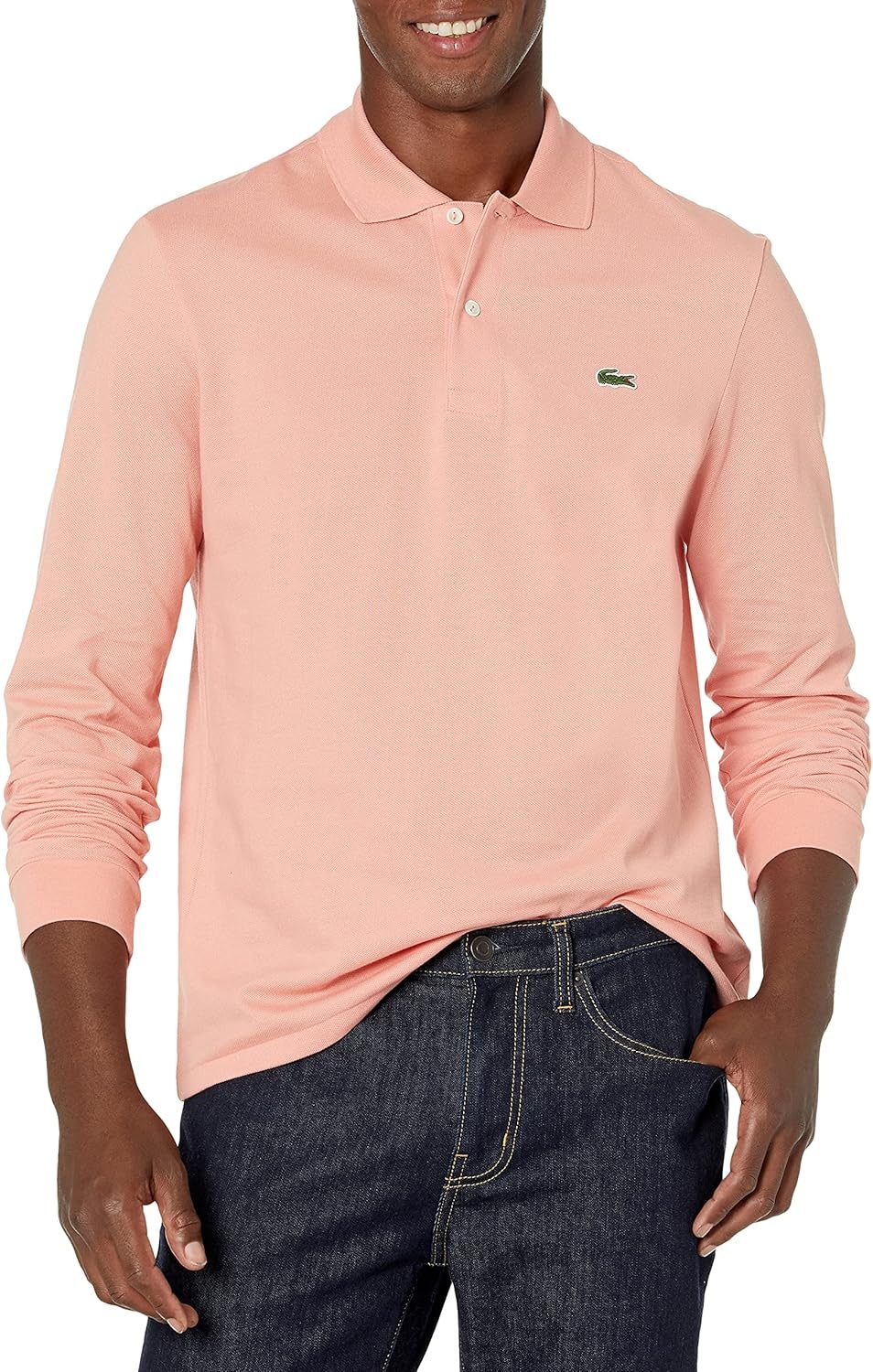 image:imageLacoste Mens Classic Long Sleeve Pique Polo ShirtElf Pink
