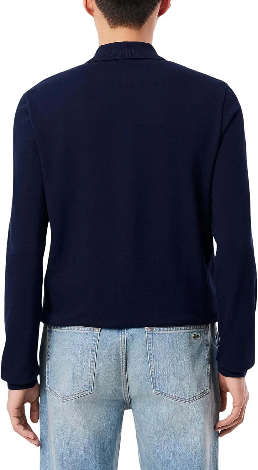 image:imageLacoste Mens Classic Long Sleeve Pique Polo ShirtNavy Blue