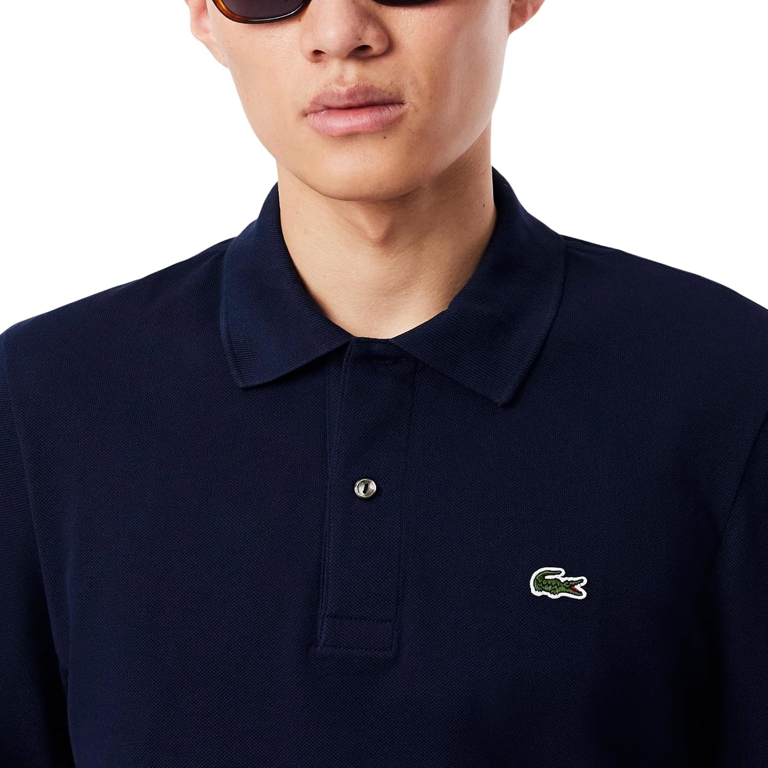 image:imageLacoste Mens Classic Long Sleeve Pique Polo ShirtNavy Blue