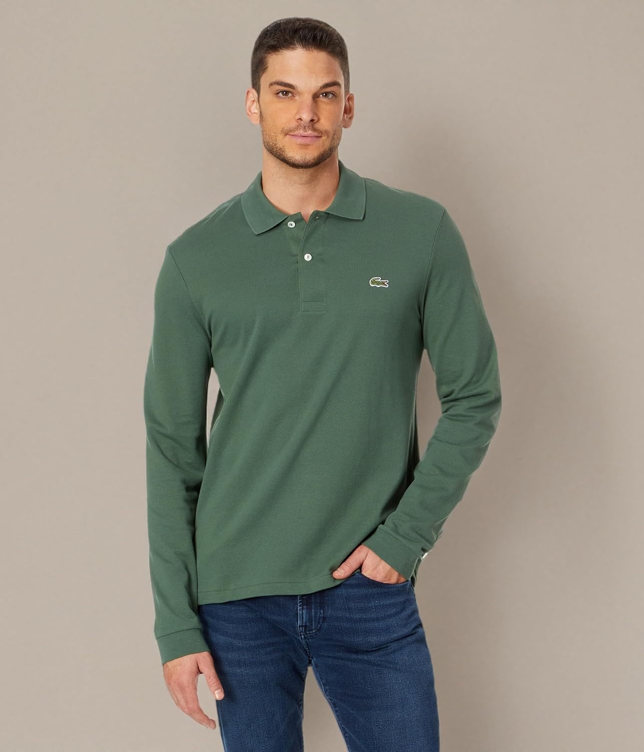image:imageLacoste Mens Classic Long Sleeve Pique Polo ShirtSequoia