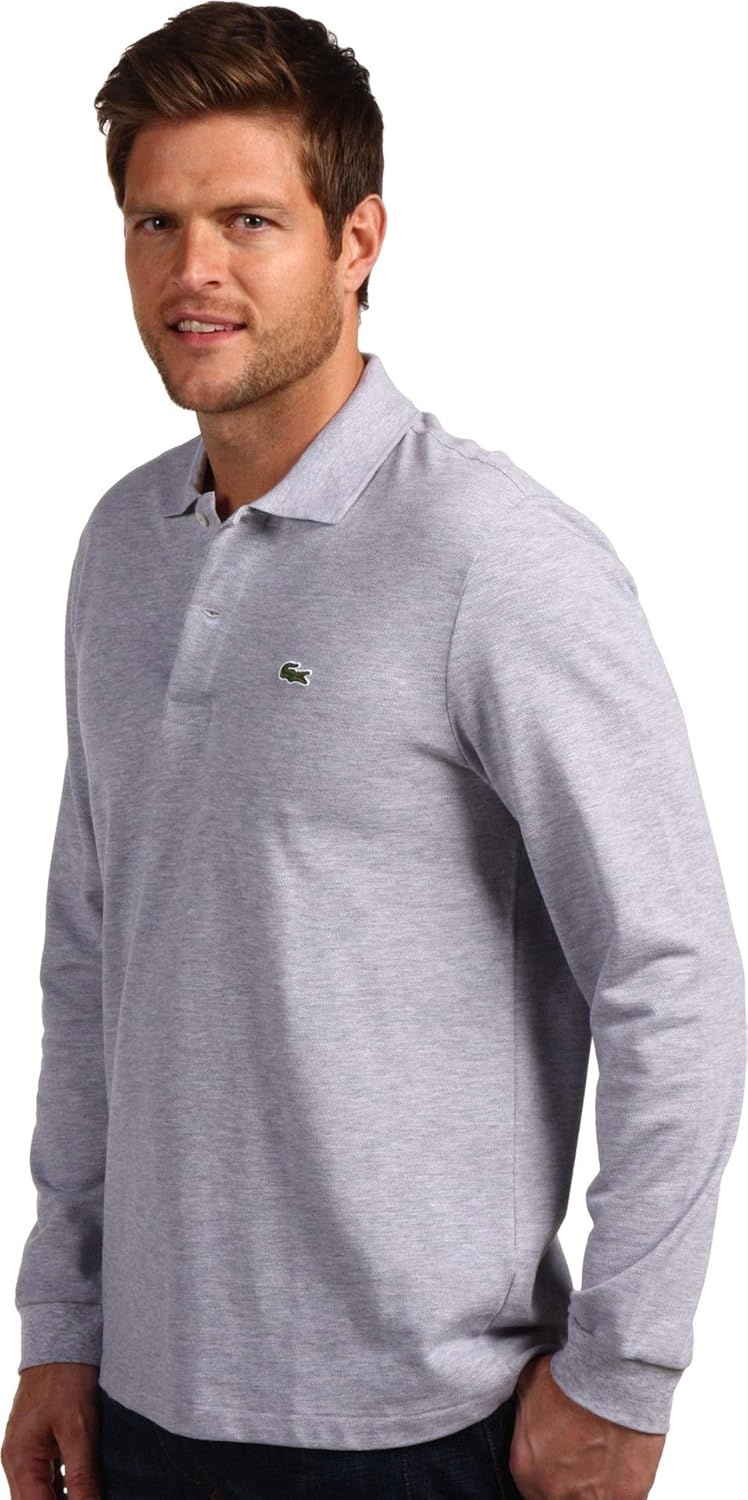 image:imageLacoste Mens Classic Long Sleeve Pique Polo ShirtSilver Grey Chine