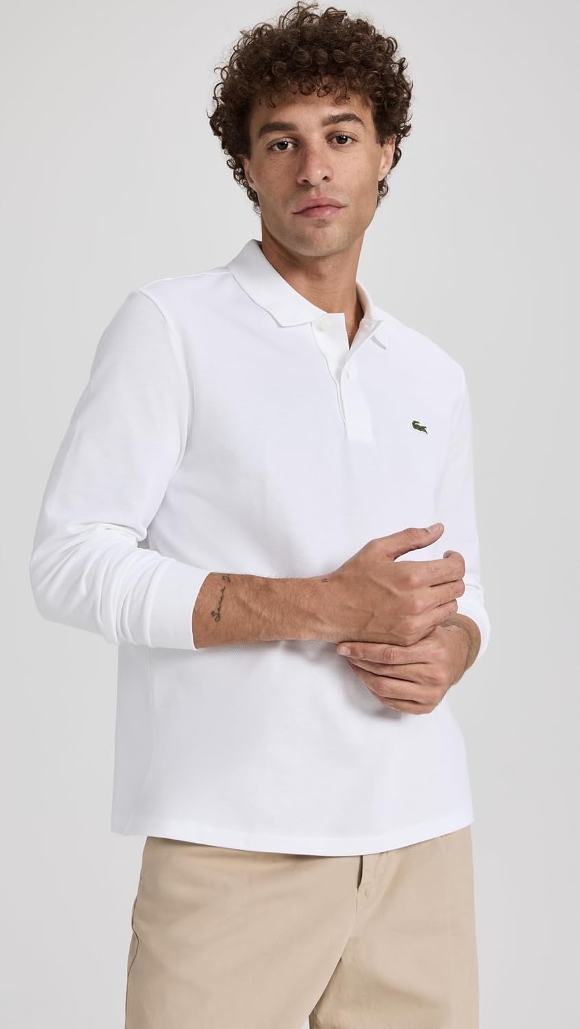 image:imageLacoste Mens Classic Long Sleeve Pique Polo ShirtWhite