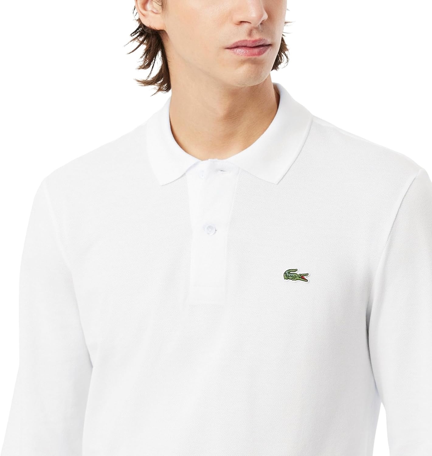 image:imageLacoste Mens Classic Long Sleeve Pique Polo ShirtWhite