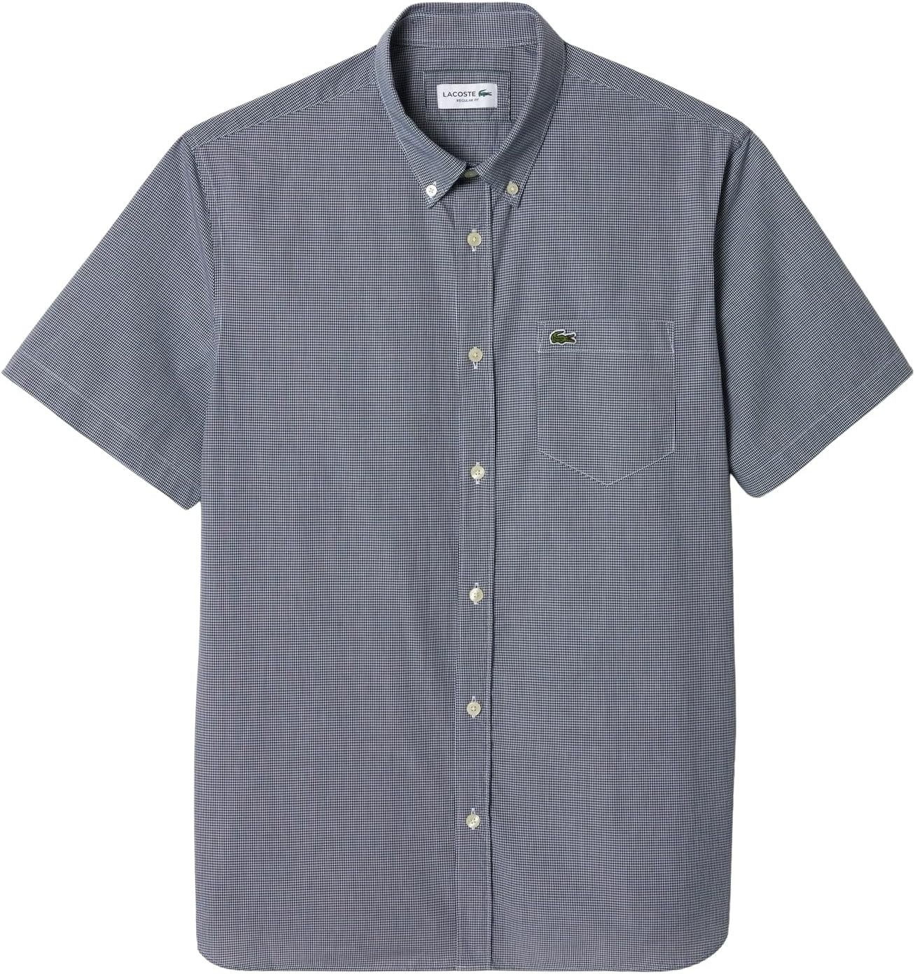 image:imageLacoste Mens Core Collection Regular Fit Short Sleeve Checked ShirtWhiteNavy Blue Gingham