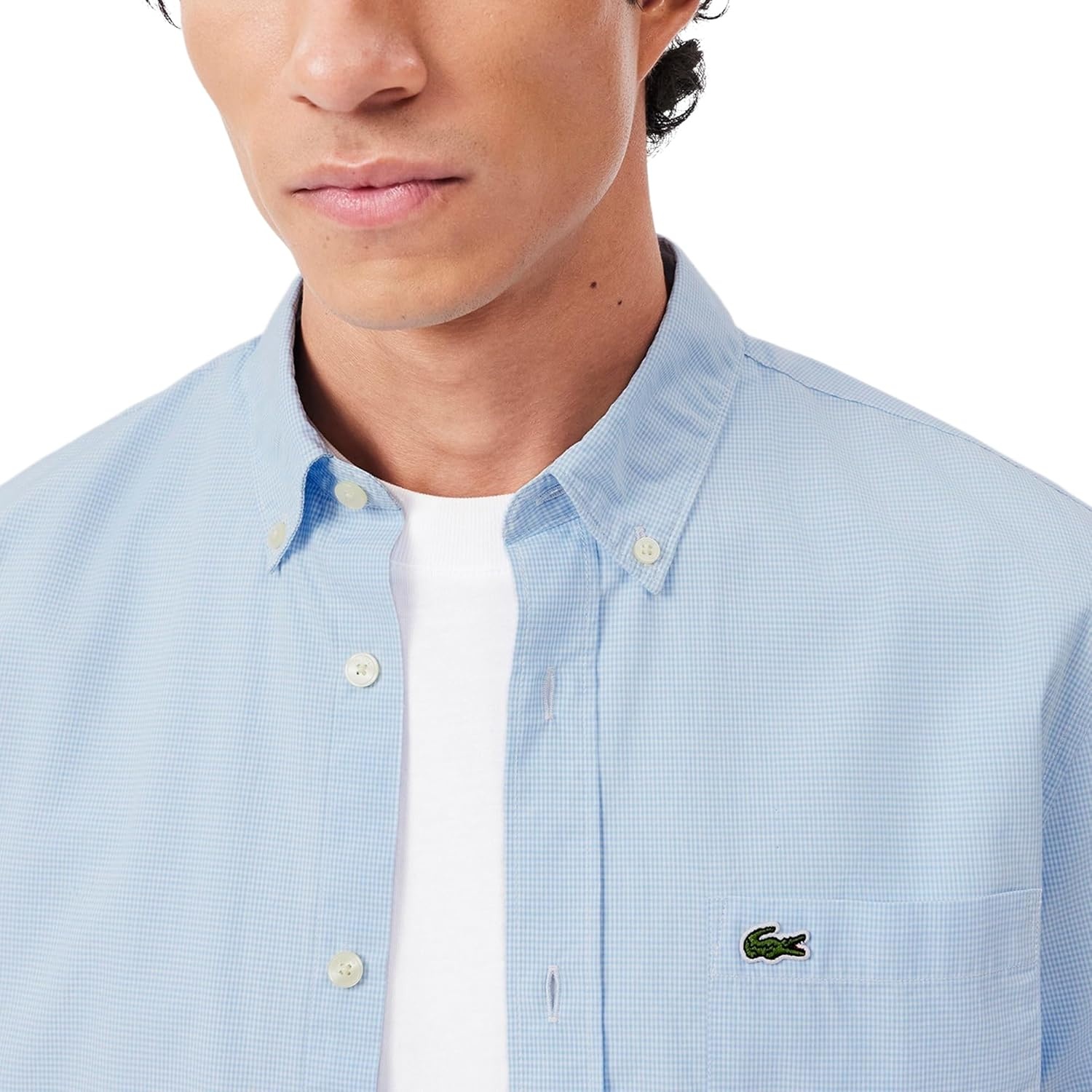 image:imageLacoste Mens Core Collection Regular Fit Short Sleeve Checked ShirtWhiteOverview Gingham