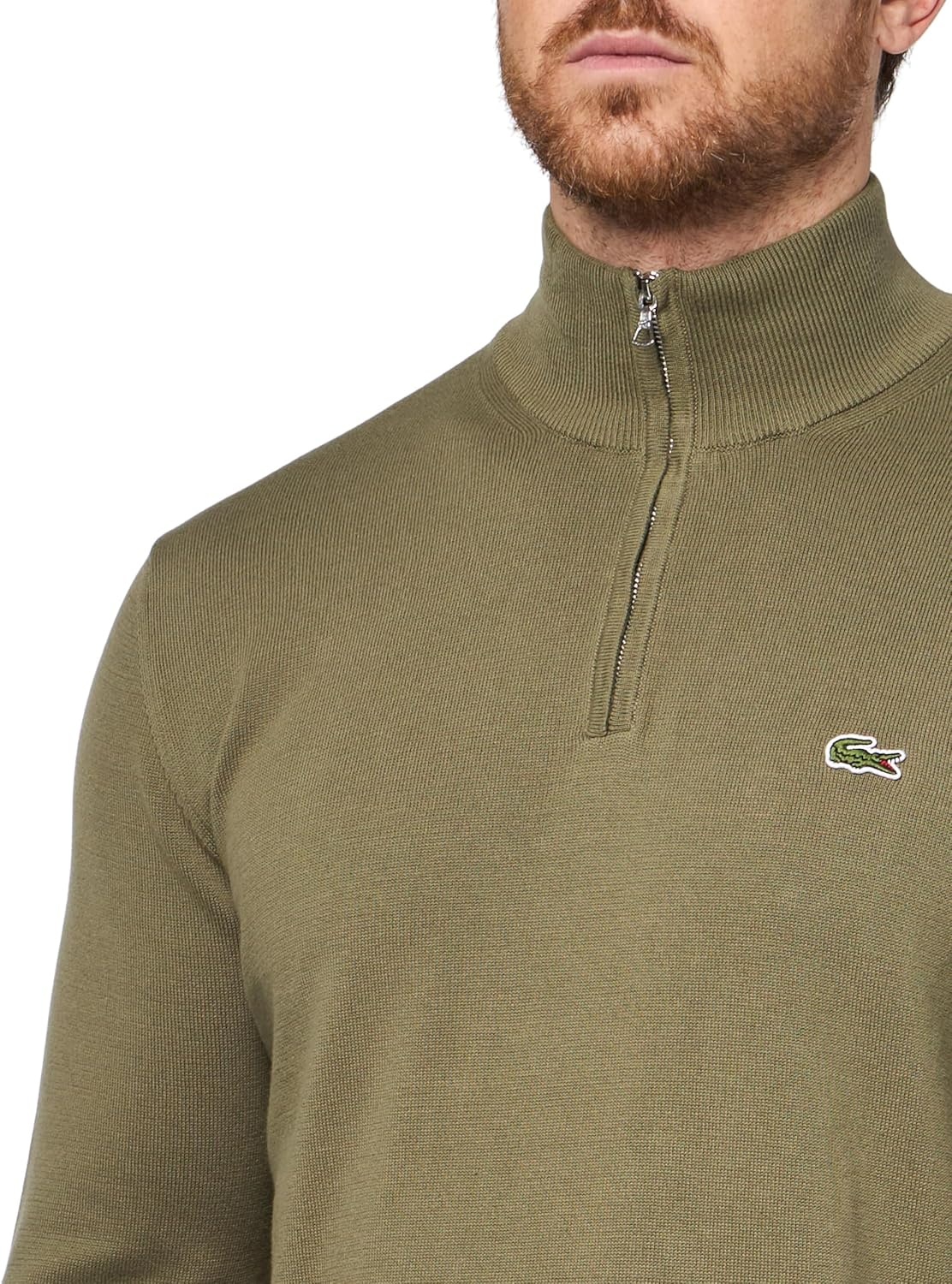 image:imageLacoste Mens Cotton Quarter Zip SweaterOlive