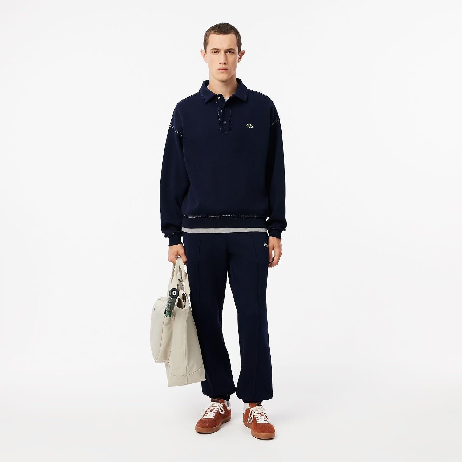 image:imageLacoste Mens Cotton Tshirt with Breast PocketSilver Chine Pocket
