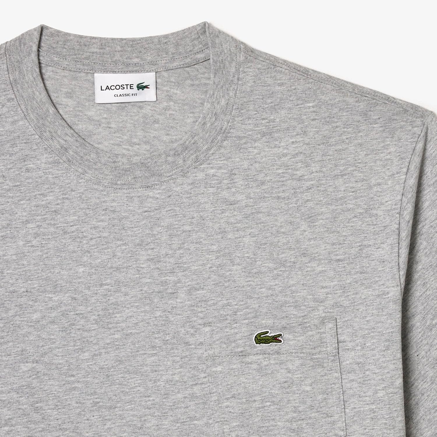 image:imageLacoste Mens Cotton Tshirt with Breast PocketSilver Chine Pocket