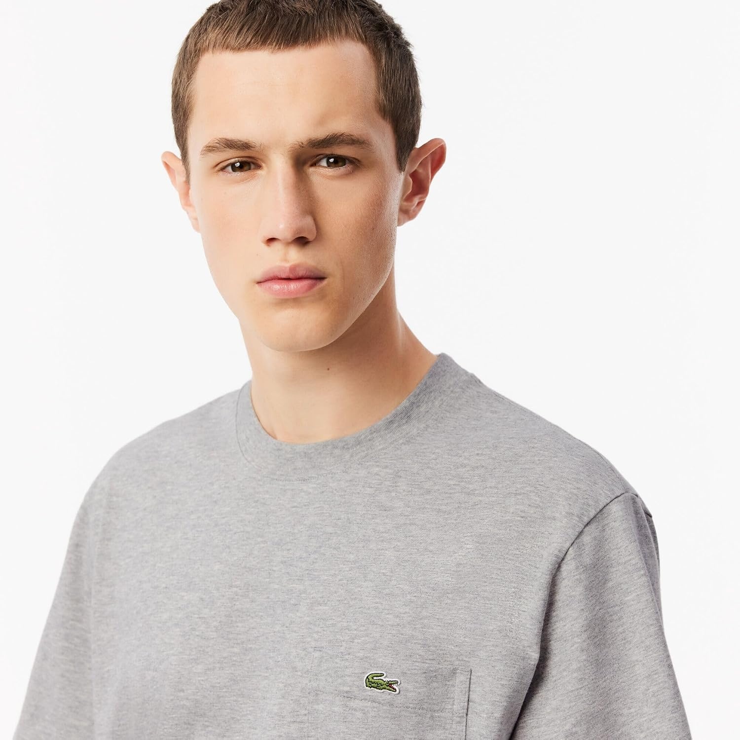 image:imageLacoste Mens Cotton Tshirt with Breast PocketSilver Chine Pocket