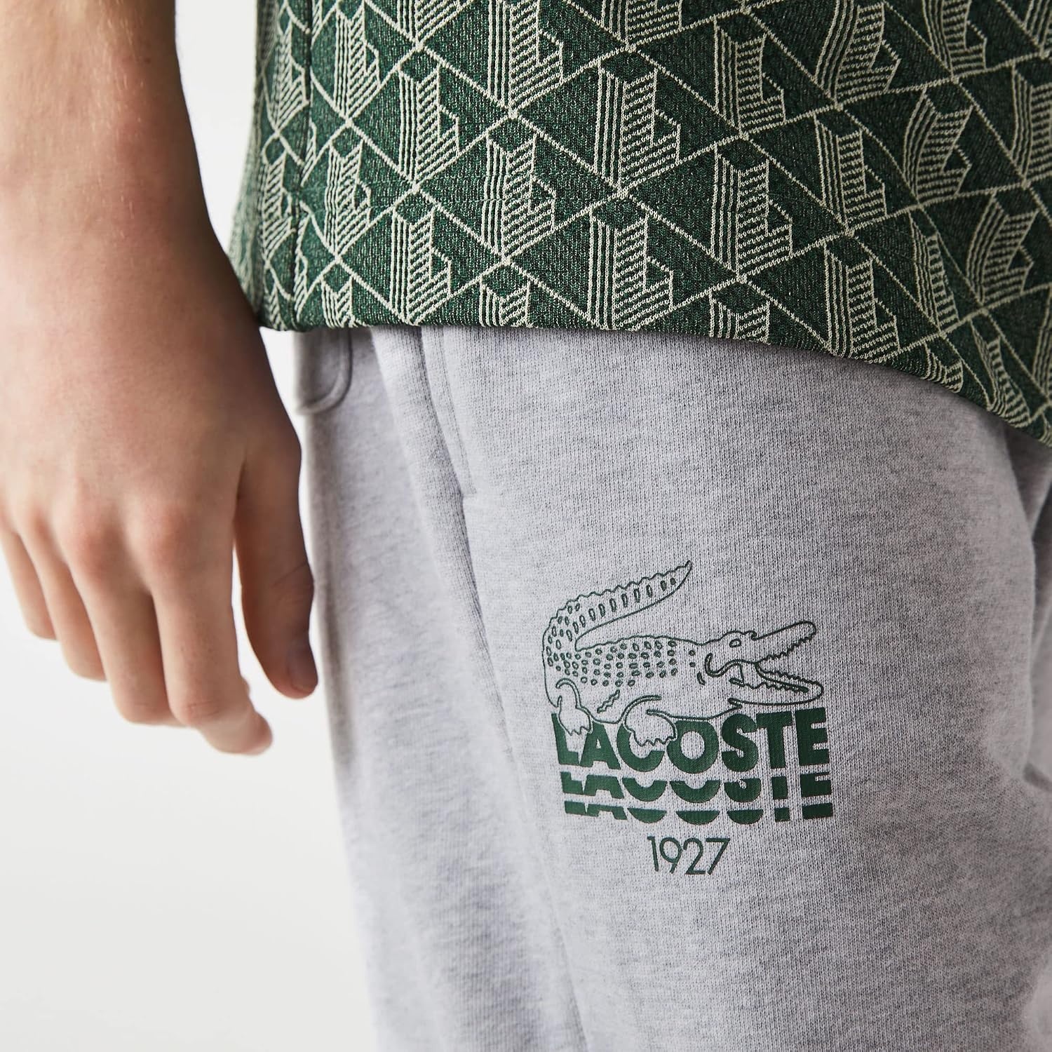 image:imageLacoste Mens Crocodile Branding Cotton Fleece Jogging PantsSilver Chine