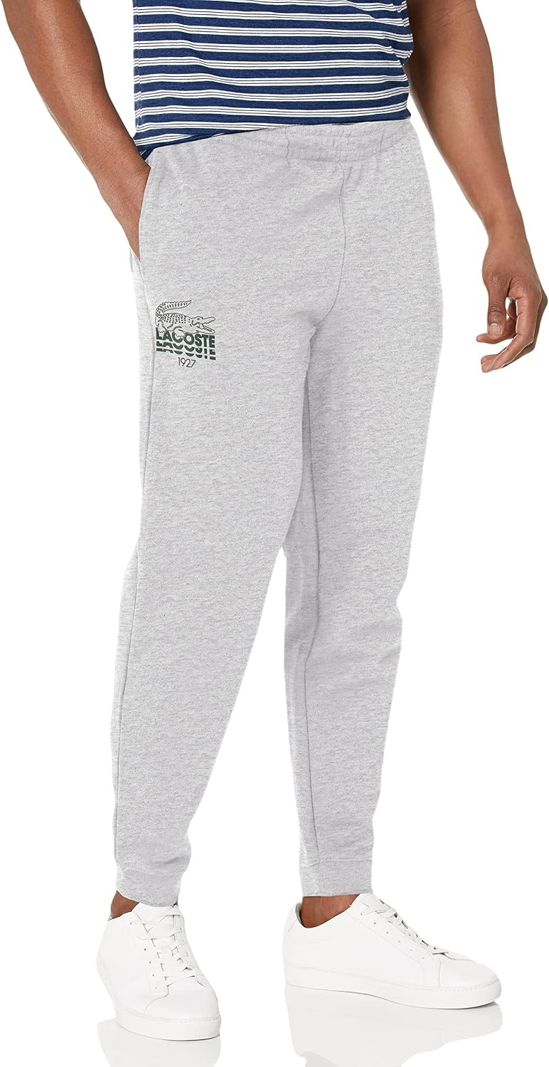 image:imageLacoste Mens Crocodile Branding Cotton Fleece Jogging PantsSilver Chine