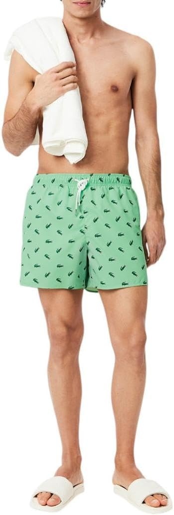 image:imageLacoste Mens Crocodile Print Swim TrunksGreen Multicolor