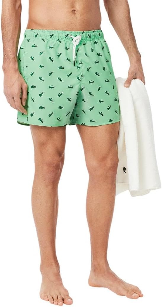 image:imageLacoste Mens Crocodile Print Swim TrunksGreen Multicolor