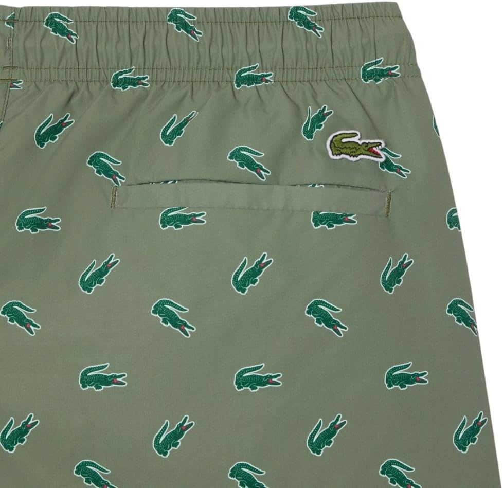 image:imageLacoste Mens Crocodile Print Swim TrunksKhaki Multicolor