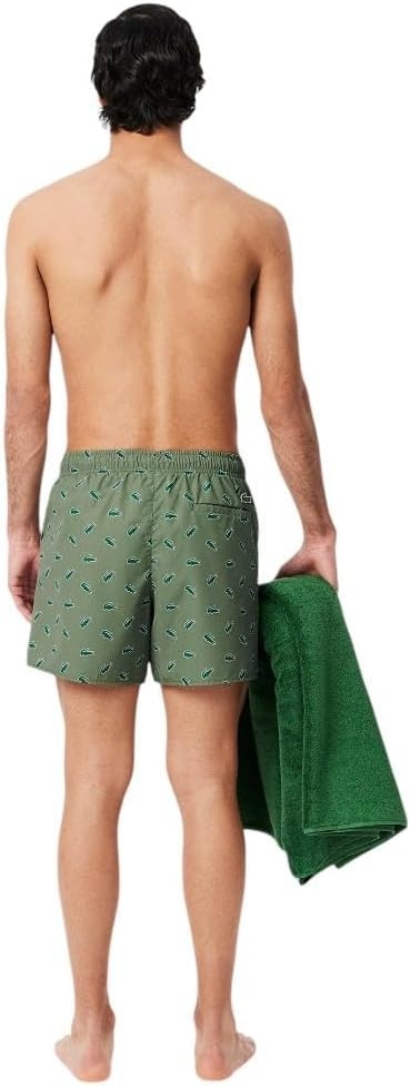 image:imageLacoste Mens Crocodile Print Swim TrunksKhaki Multicolor
