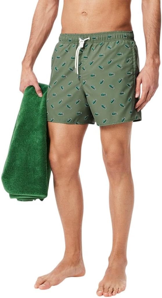 image:imageLacoste Mens Crocodile Print Swim TrunksKhaki Multicolor