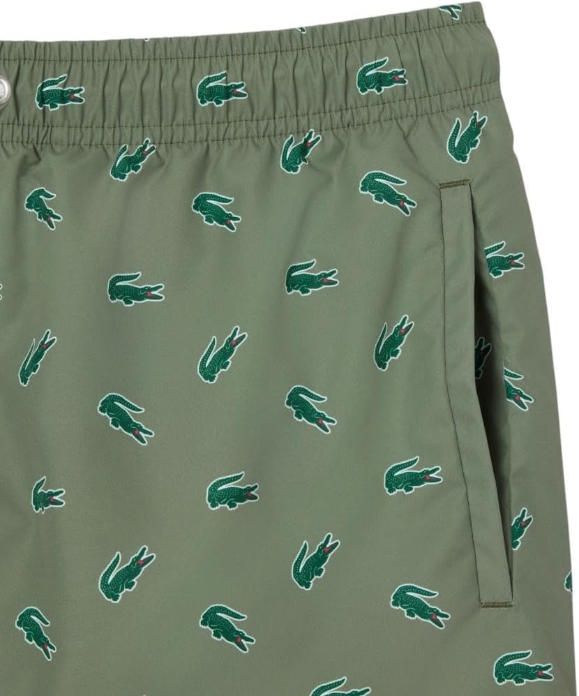 image:imageLacoste Mens Crocodile Print Swim TrunksKhaki Multicolor