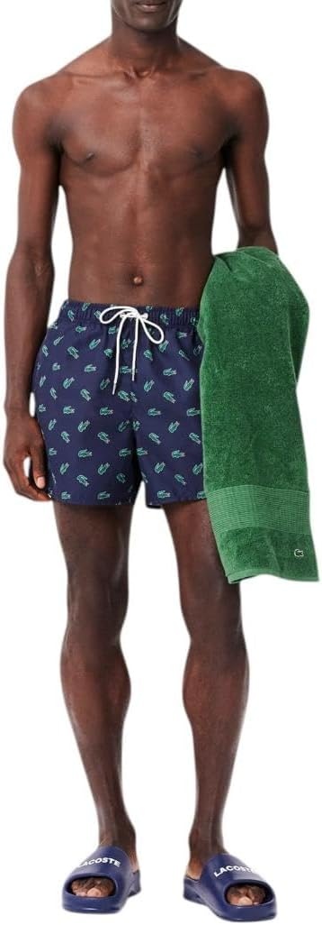 image:imageLacoste Mens Crocodile Print Swim TrunksNavy BlueMultico
