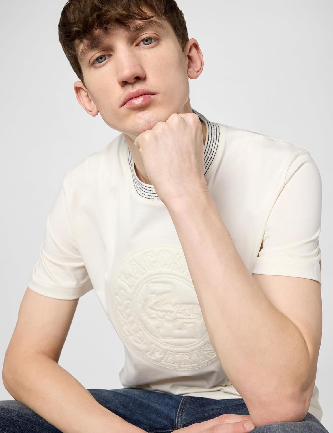 image:imageLacoste Mens Embroidered Cotton Jersey TShirtOffWhite