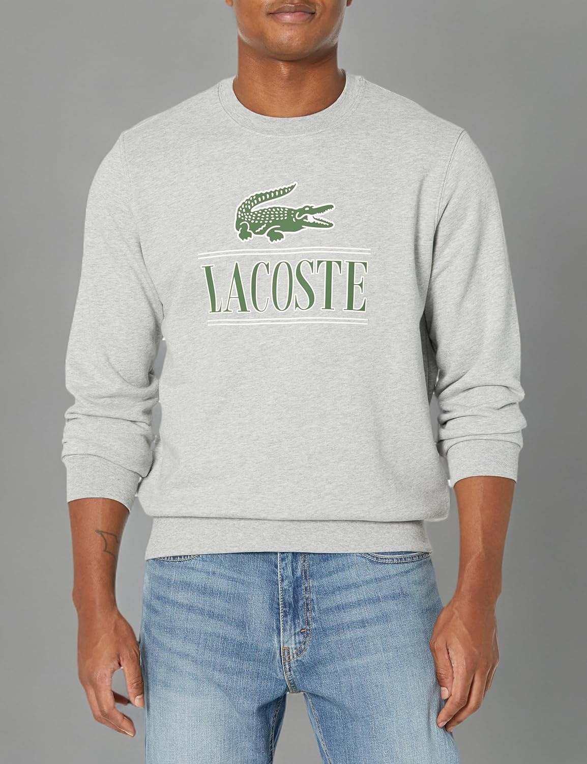 image:imageLacoste Mens Fleece Crew Neck Print SweatshirtSilver Chine