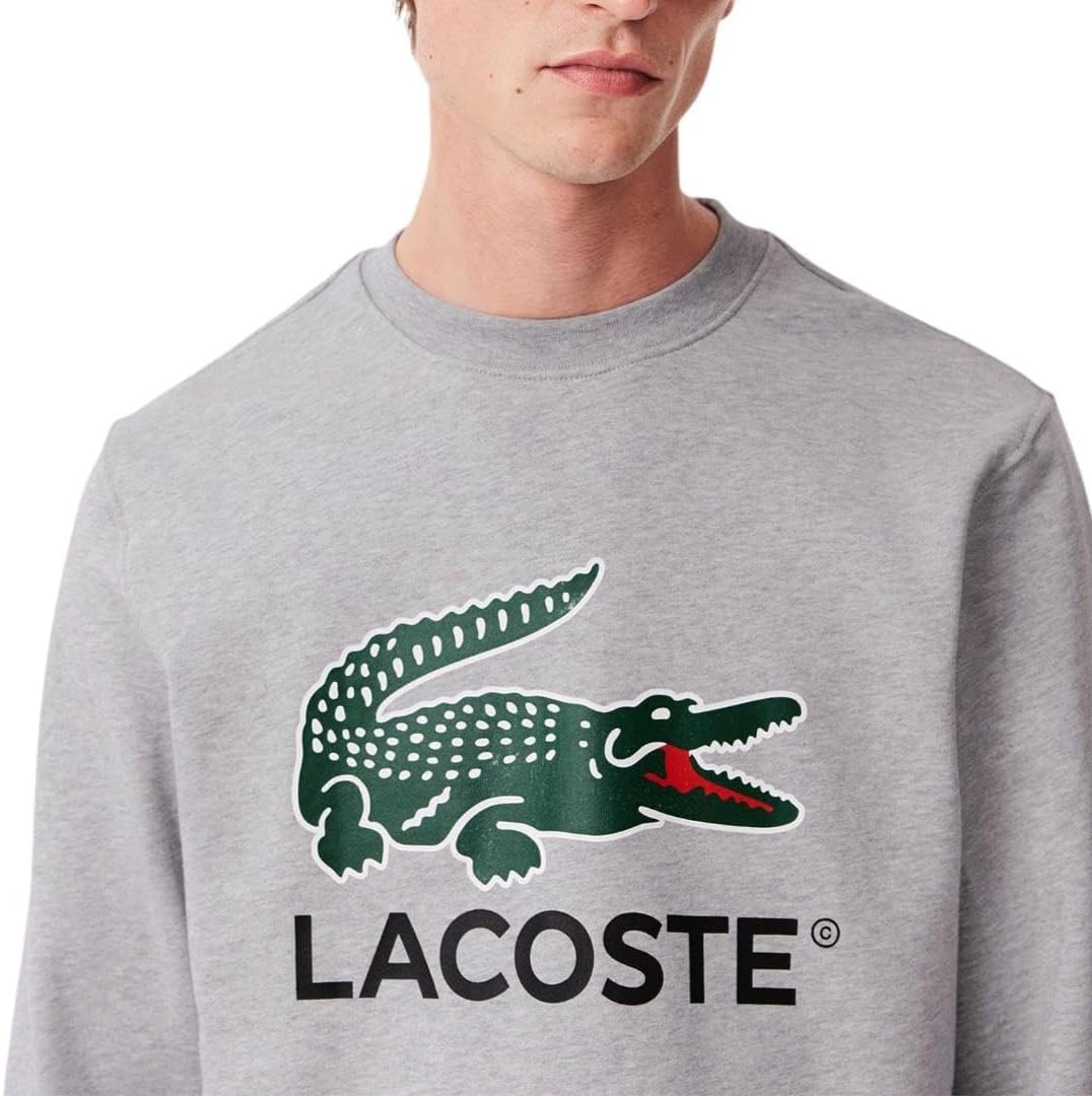 image:imageLacoste Mens Fleece Crew Neck SweatshirtSilver Chine