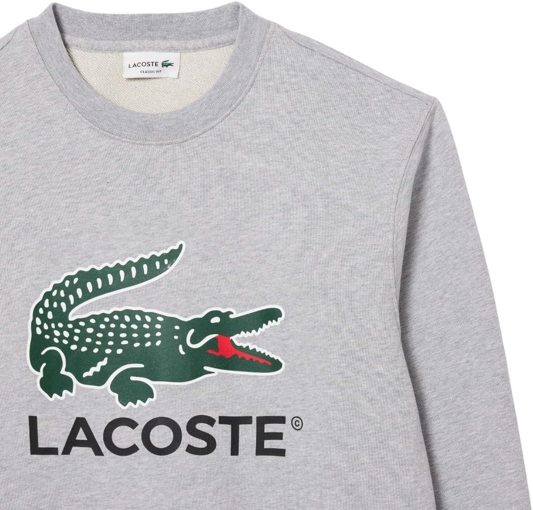 image:imageLacoste Mens Fleece Crew Neck SweatshirtSilver Chine