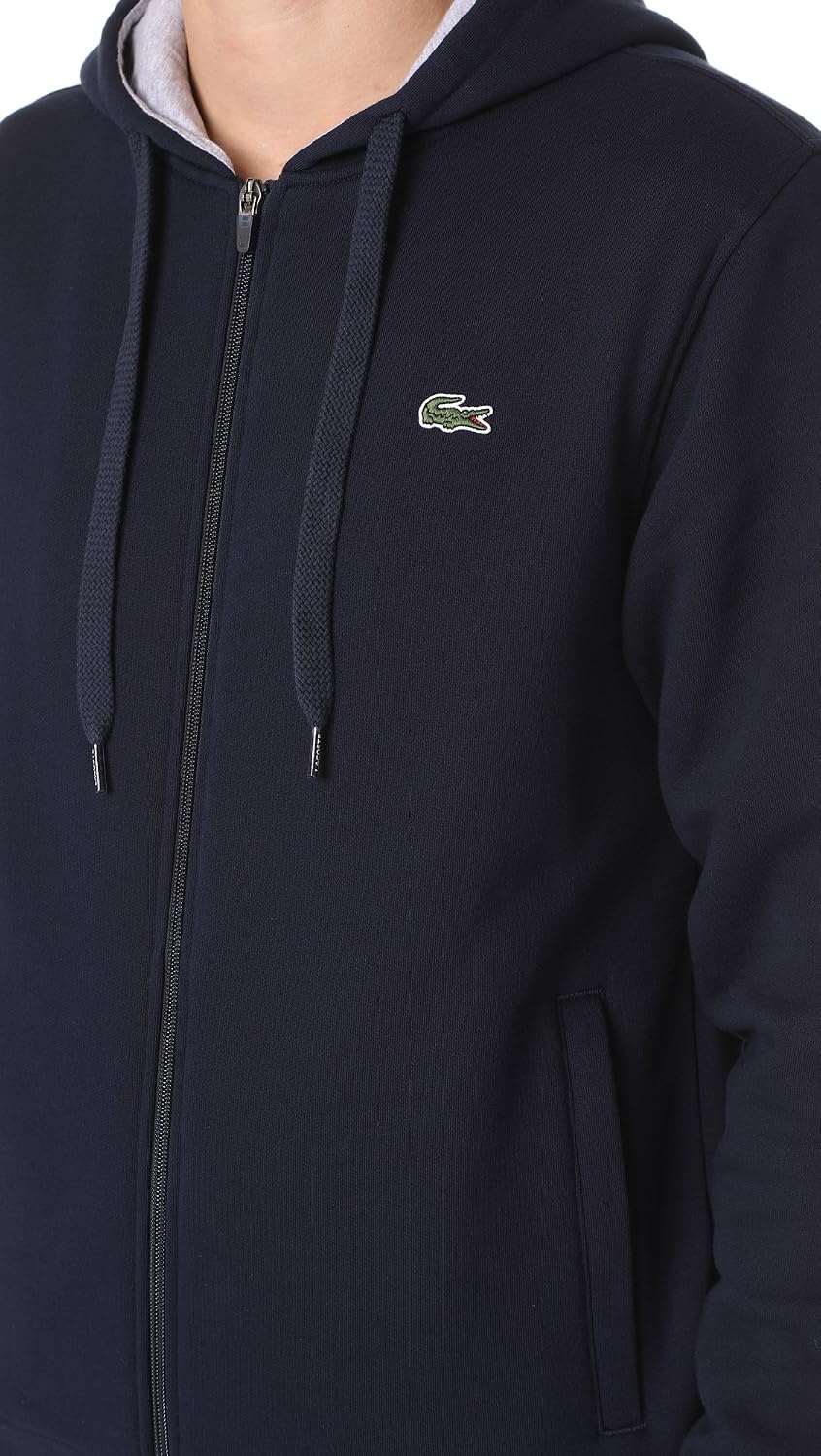 image:imageLacoste Mens Hooded Print Zip JacketNavy BlueSilver Chine