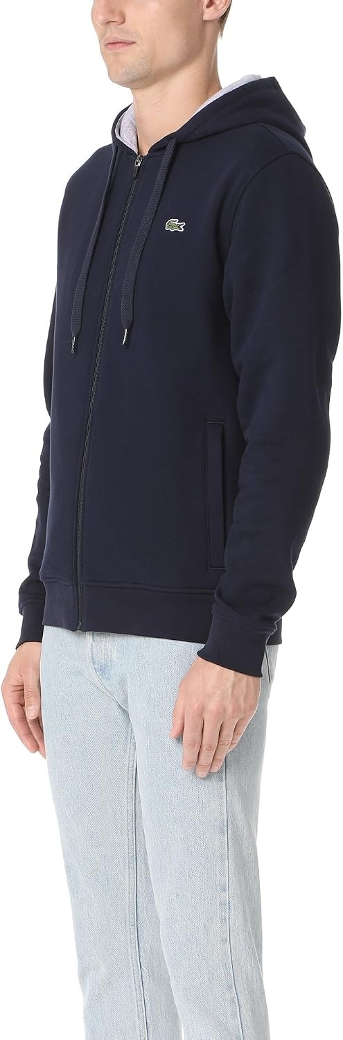 image:imageLacoste Mens Hooded Print Zip JacketNavy BlueSilver Chine