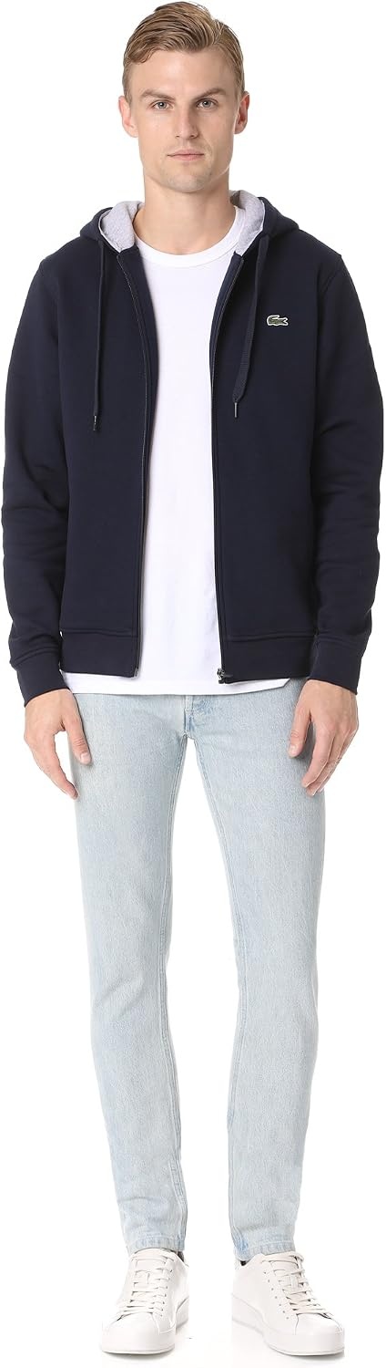 image:imageLacoste Mens Hooded Print Zip JacketNavy BlueSilver Chine