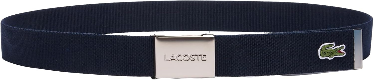 image:imageLacoste Mens L1212 Textile Signature Croc Logo BeltNavy Blue