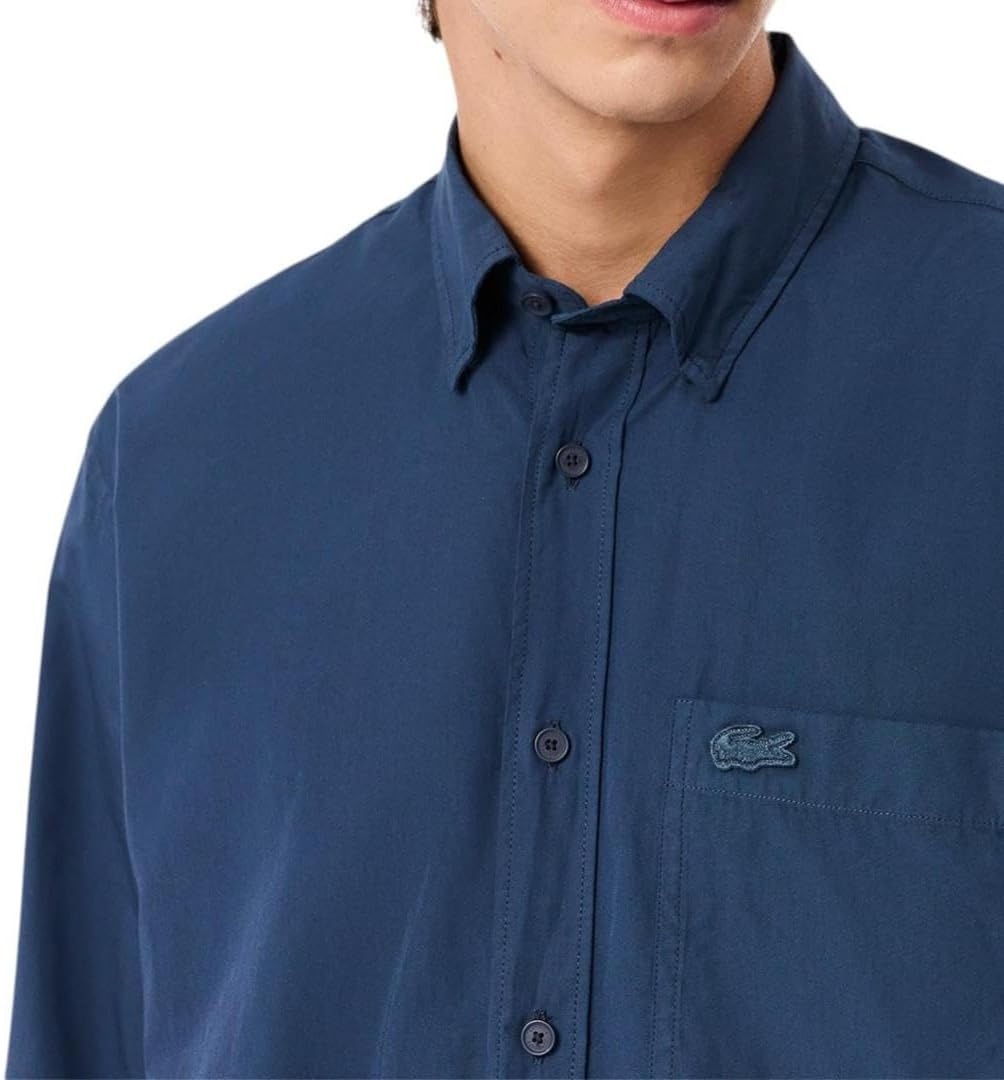 image:imageLacoste Mens Lightweight Relaxed Fit Poplin ShirtWashed Faucon