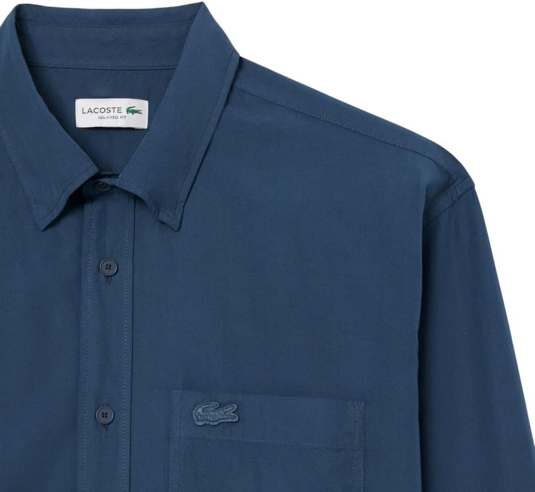image:imageLacoste Mens Lightweight Relaxed Fit Poplin ShirtWashed Faucon