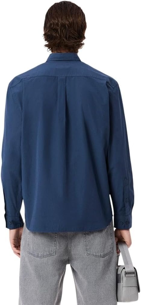 image:imageLacoste Mens Lightweight Relaxed Fit Poplin ShirtWashed Faucon