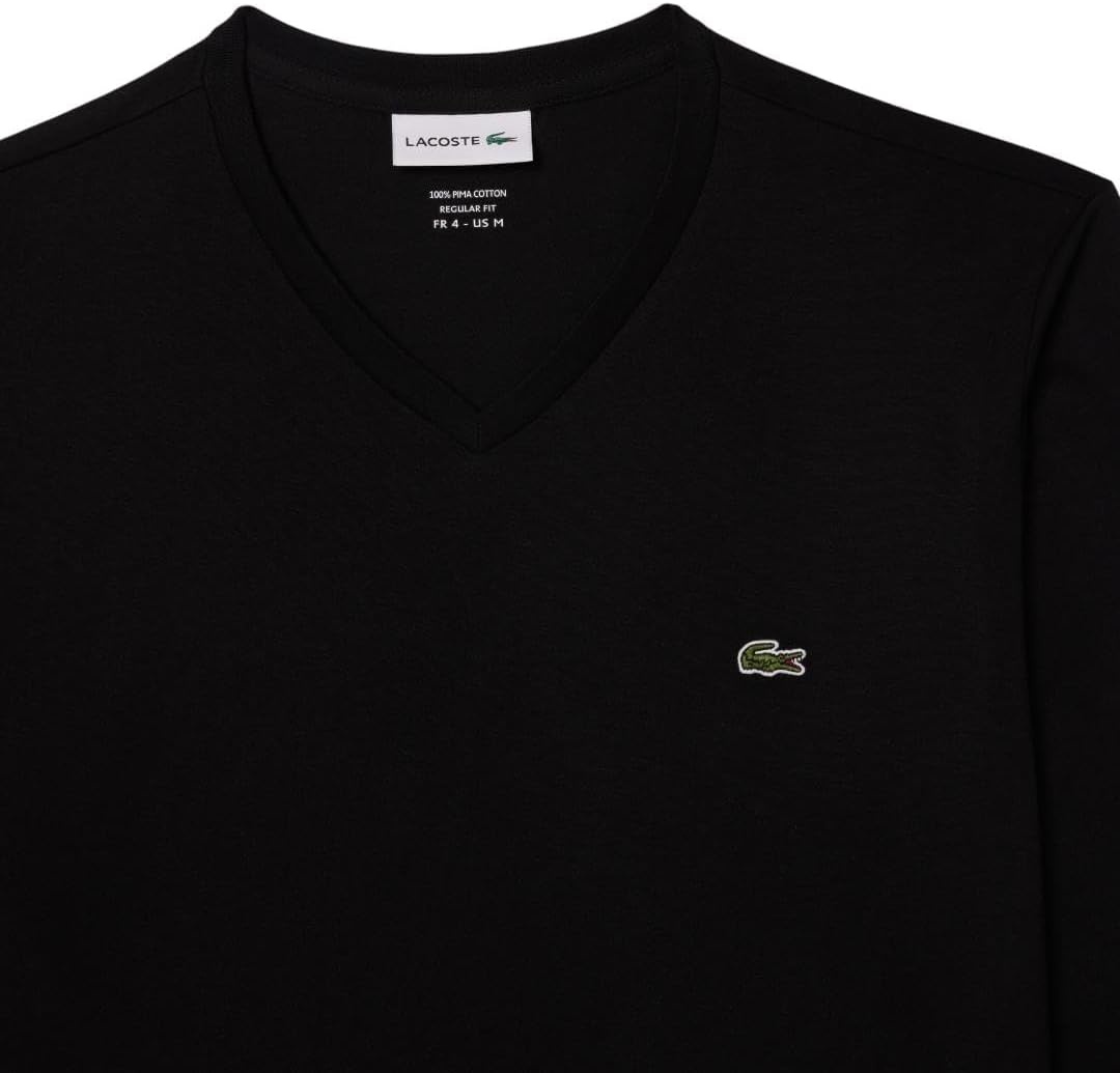 image:imageLacoste Mens Long Sleeve Lightweight Cotton Pima VNeck TShirtBlack