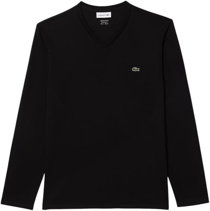 image:imageLacoste Mens Long Sleeve Lightweight Cotton Pima VNeck TShirtBlack
