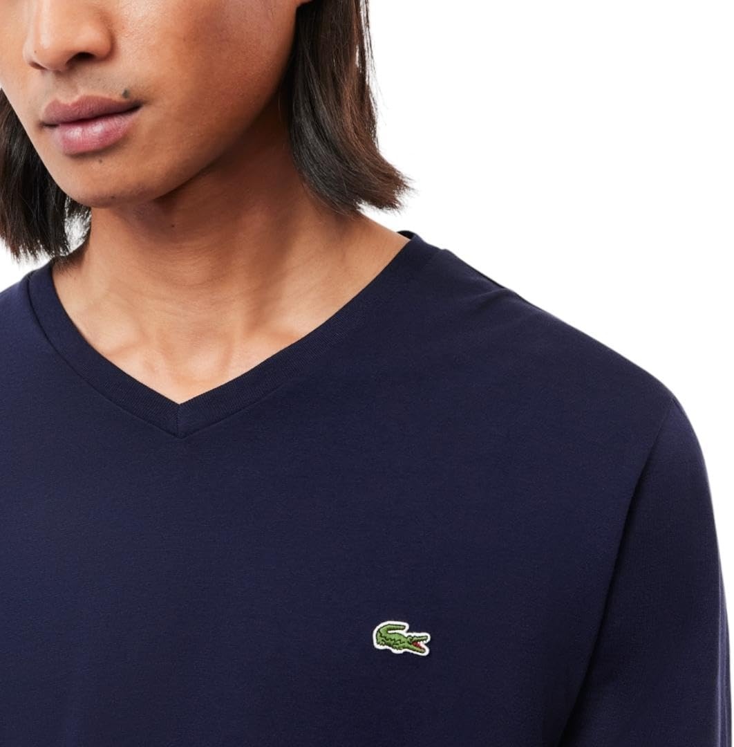 image:imageLacoste Mens Long Sleeve Lightweight Cotton Pima VNeck TShirtNavy Blue