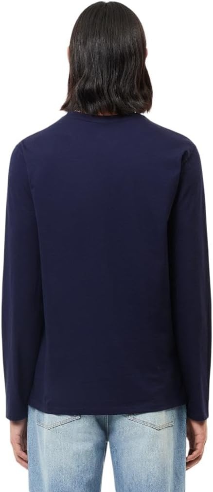 image:imageLacoste Mens Long Sleeve Lightweight Cotton Pima VNeck TShirtNavy Blue